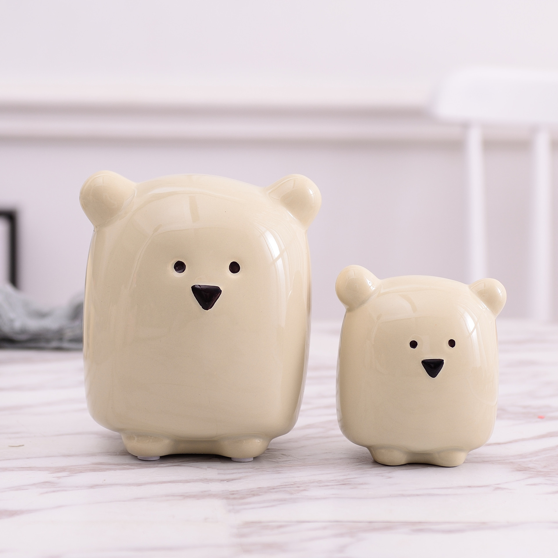 卡通田园ins风陶瓷摆件工艺品家居装饰面包熊大小号小摆设陈列品