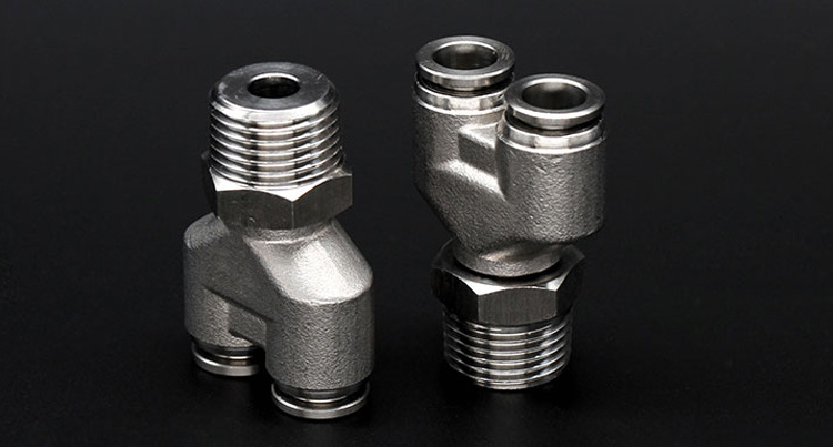 304不锈钢气管快速接头y型外螺纹三通px10-04气动快插