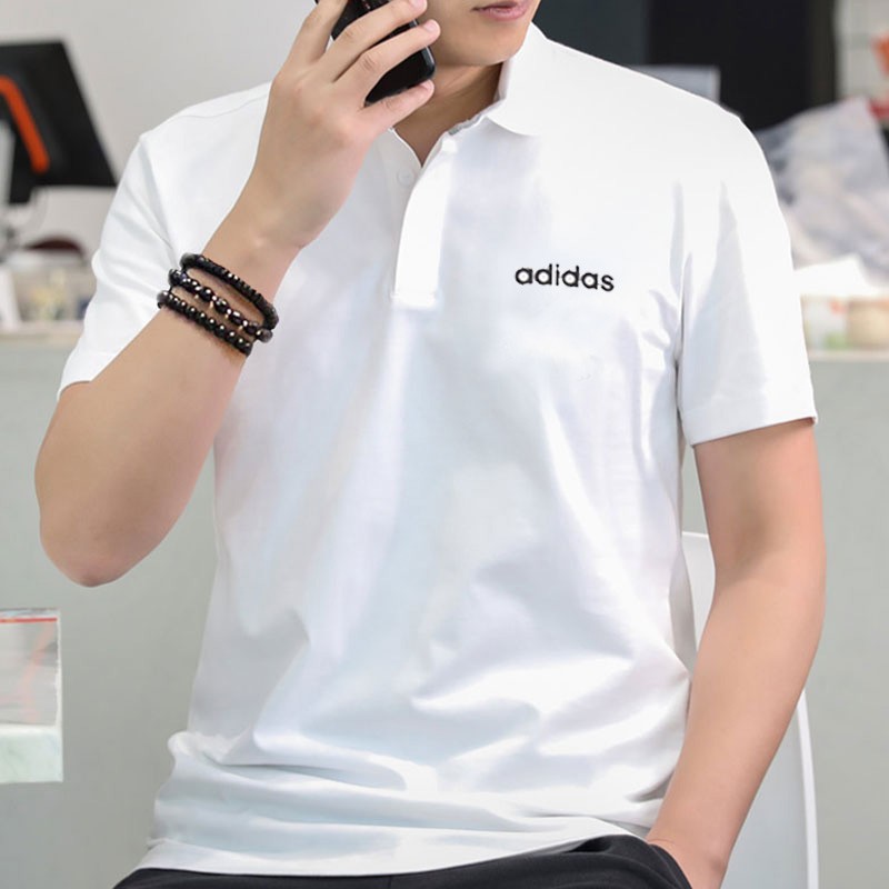 adidas/阿迪达斯短袖男装夏季宽松速干透气翻领t恤白色polo衫