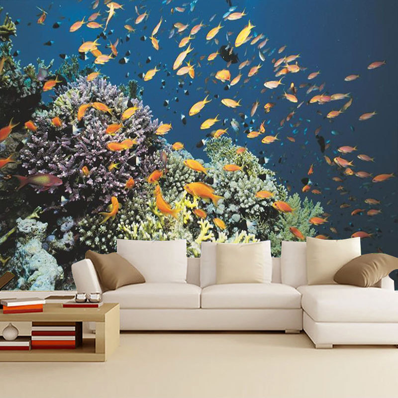 海底世界壁画海洋生物珊瑚深海鱼海星水族馆鱼缸背景墙装饰墙纸布