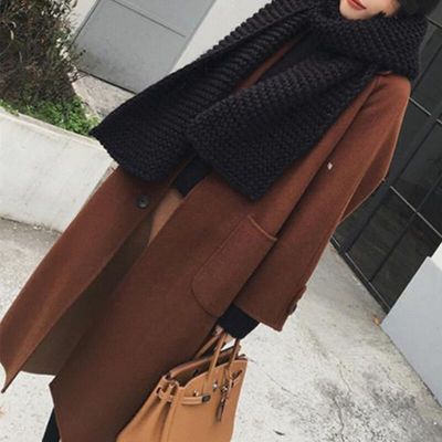 秋冬韩版宽松显瘦焦糖色妮子大衣中长款学生毛呢外套女加棉加厚潮