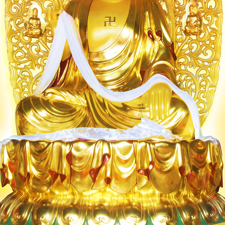 佛家礼品如来佛莲花座佛像释迦牟尼佛画像玄关客厅丝绸卷轴画挂画