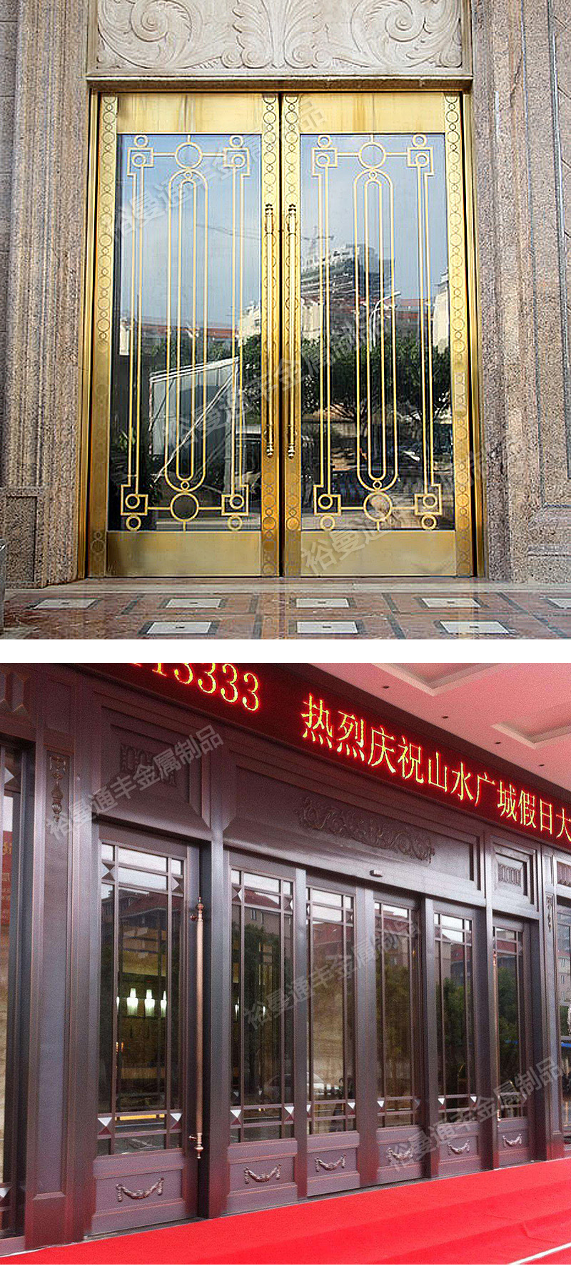 公寓平开入户金属不锈钢大门 定制酒店玫瑰金不锈钢地弹簧玻璃门