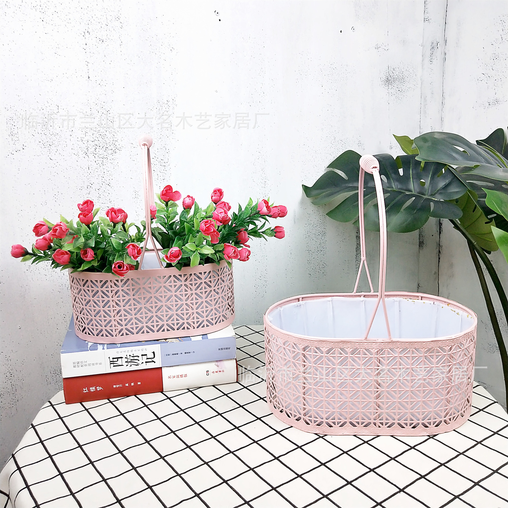 Iron Flower Basket Fashion Creative Hanging Basket Artificial Straw Bamboo Craft Nordic Style Wall Decoration Factory Direct Sales