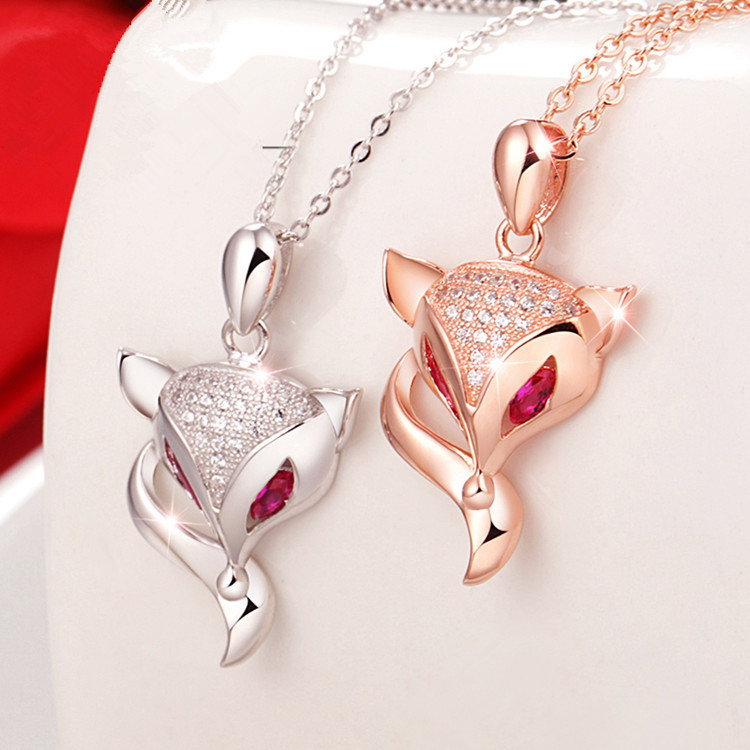 日韩版时尚闺蜜饰品925纯银项链 可爱狐狸吊坠 女士 镶钻首饰批发