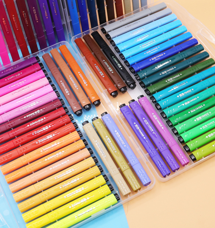 紫鼠文具水彩笔儿童绘画笔三角双头可水洗彩笔幼儿园涂鸦204批发