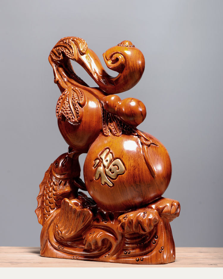 花梨实木雕刻葫芦摆件大号福禄如意客厅办公工艺品家居装饰品摆设