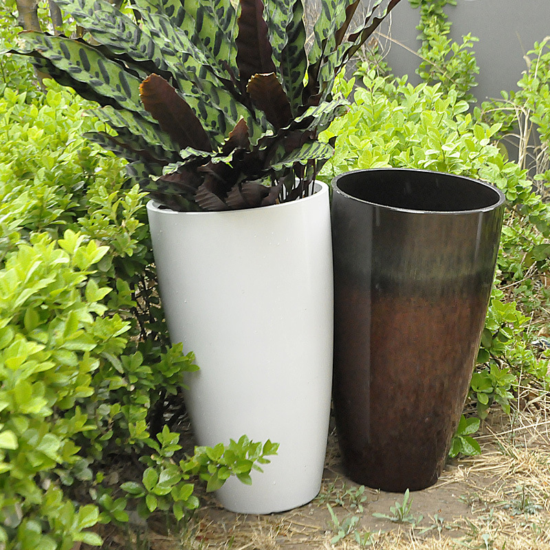 高筒圆形花盆彩釉树脂花盆栽种花卉绿植长筒简约大花盆塑料盆