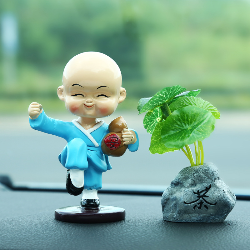 树脂荷叶石头摆件 禅静 止语 茶 小和尚摆件配饰