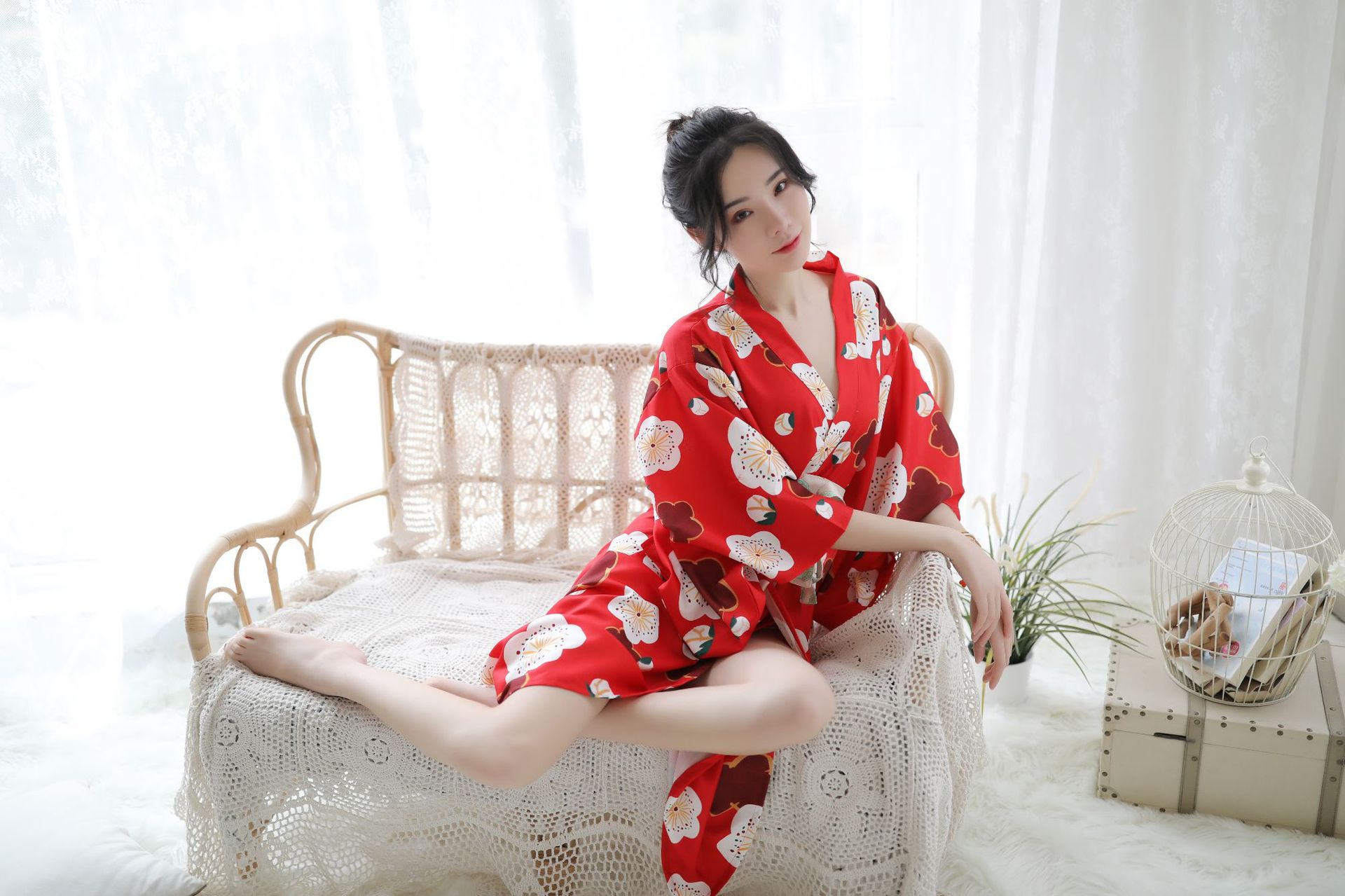 情趣内衣印花浴袍日系和服性感诱惑制服成人学生激情套装睡裙女