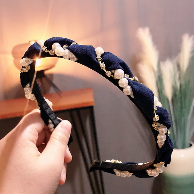 Pearl Woven Headband Super Shiny Crystal Winding Headband Female Hairpin Korean Online Influencer Refined Little Fairy Mori Headwear