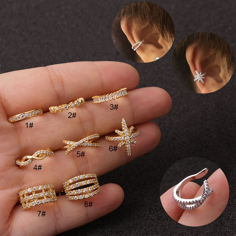 2020 Kuaishou Micro-Inlaid Anti-Pain Ear Clip Non-Pierced Ear Bone Clip Korean Ear Bone Ring Pseudo Stud Earrings Female