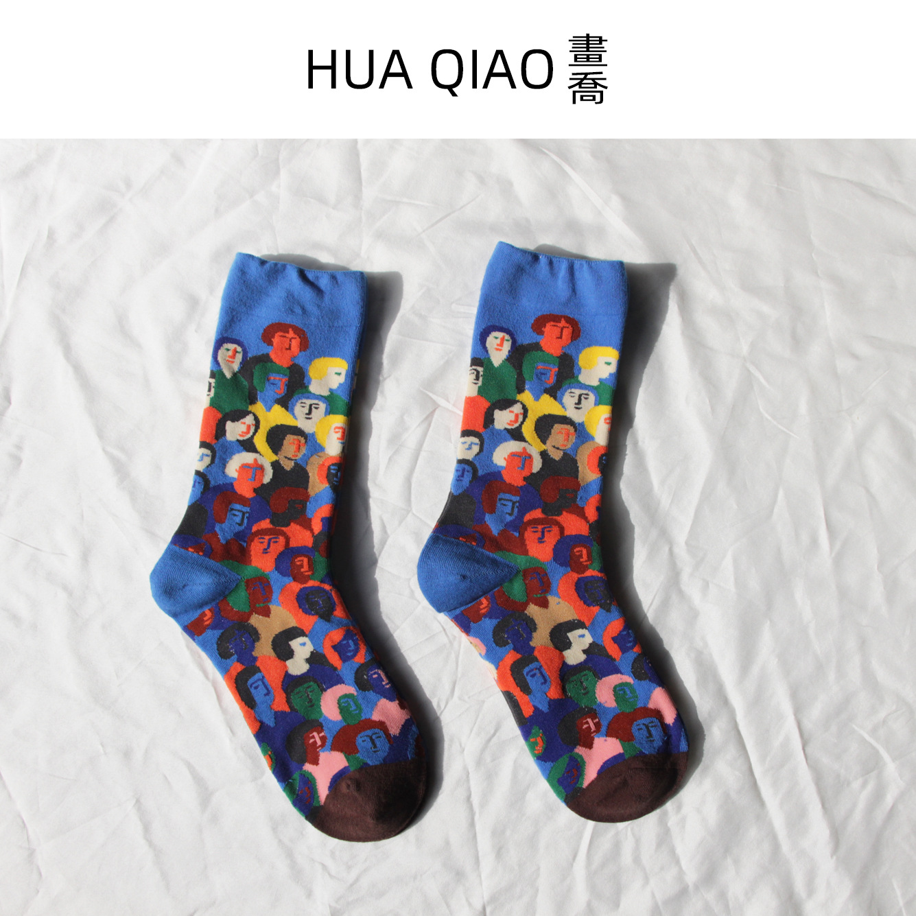 Huaqiao French Portrait Trendy Socks Graffiti Boneless Seam Head Couple Mid-Calf Stocks Men and Women Fashion Cotton Socks Ins
