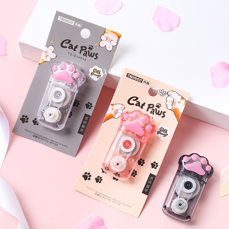 Twingo Tiangao Cat's Paw Correction Tape Pink Transparent Black Meow Claw Correction Tape Girl Heart Correction Tape Factory Wholesale Agent