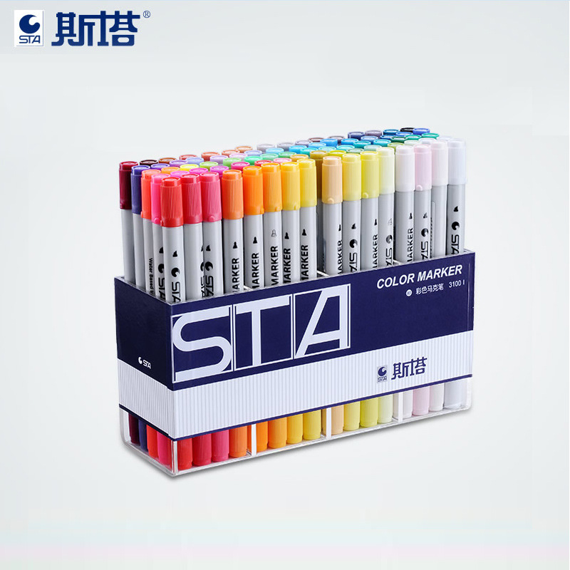 正品斯塔马克笔3100水性双头马克笔24色36色48色6080色套装点柱笔