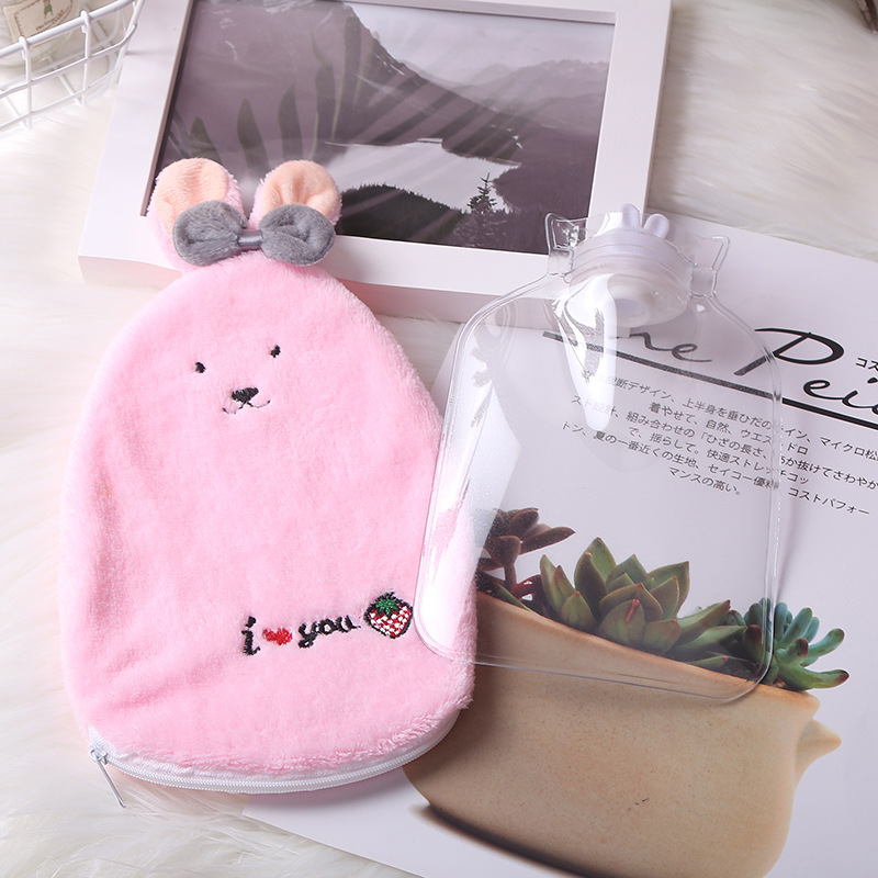 New Cartoon Cute Plush Rabbit Water Injection Hot Water Hand Warmer Removable Cleaning Tape Zipper Hand Warmer