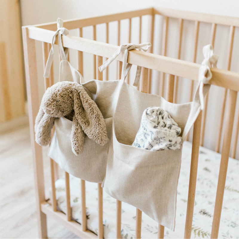 Crib Hanging Storage Bag Linen Double Grid Hanging Storage Bag Multifunctional Diapers Gro-Bag Molar Toy Storage Bag