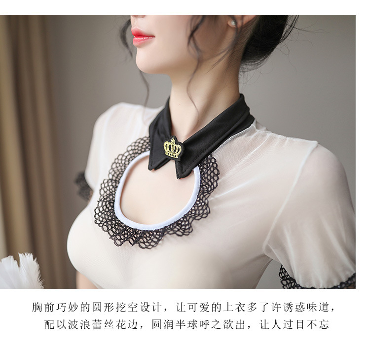 霏慕情趣内衣镂空露腰上衣透视网纱制服诱惑可爱性感短裙套装6922