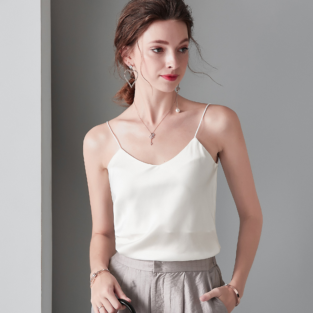 916025 欧美精品女装时尚百搭真丝吊带 性感背心外穿纯色打底衫女