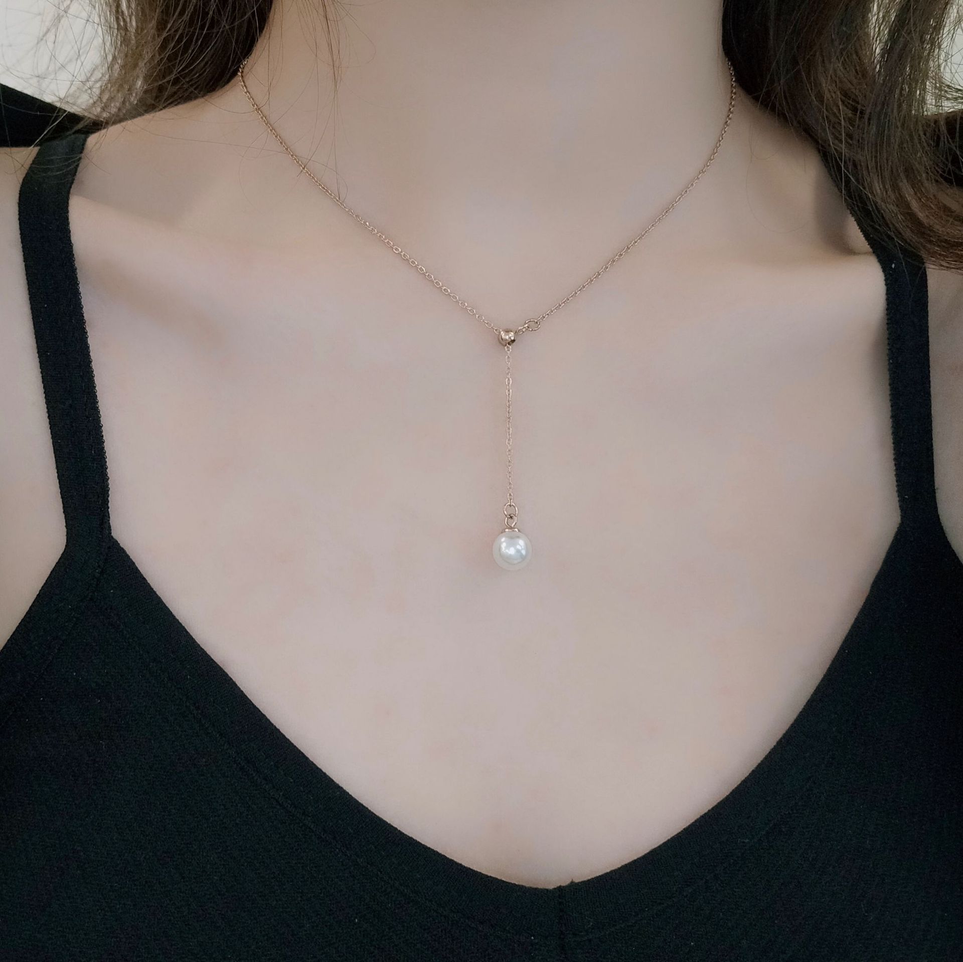 日韩小清新甜美珍珠y字长款项链 气质百搭珍珠吊坠可调节锁骨颈链