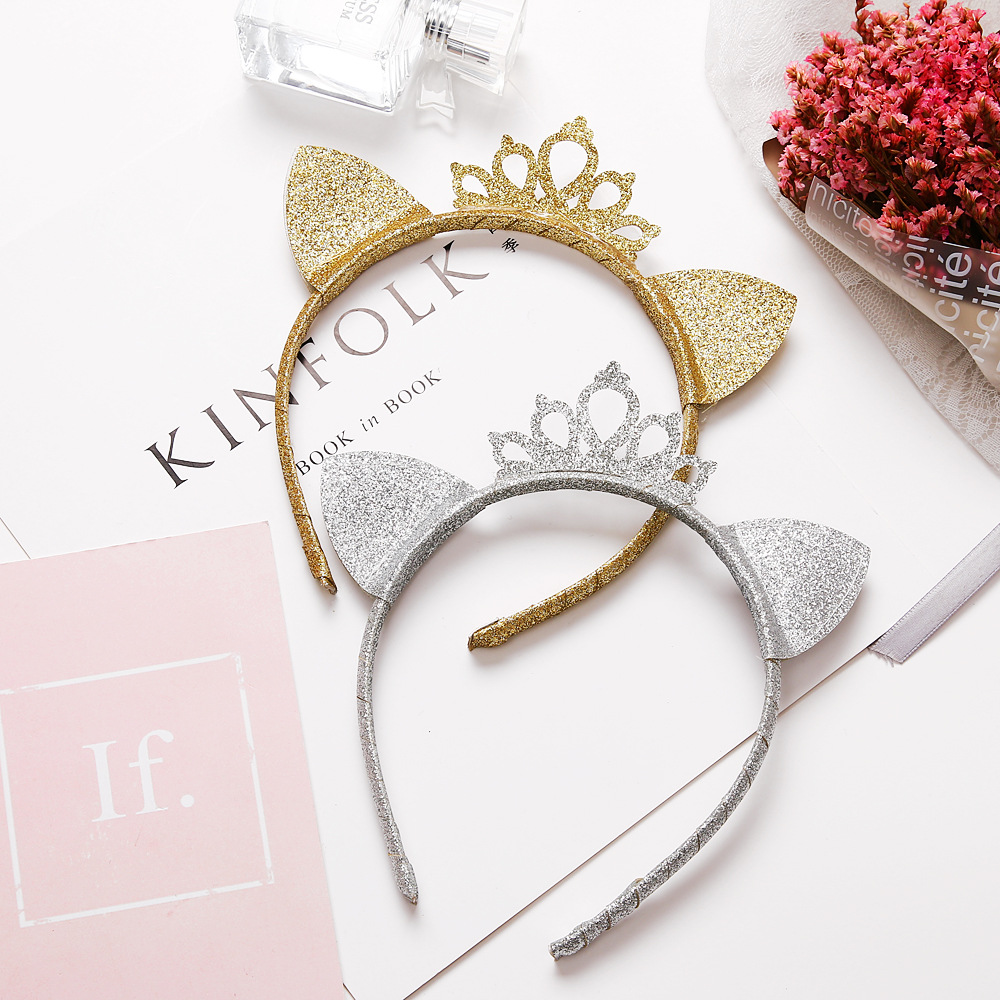 2020亚马逊新款公主生日头箍可爱表演头扣金色亮片儿童皇冠发箍女