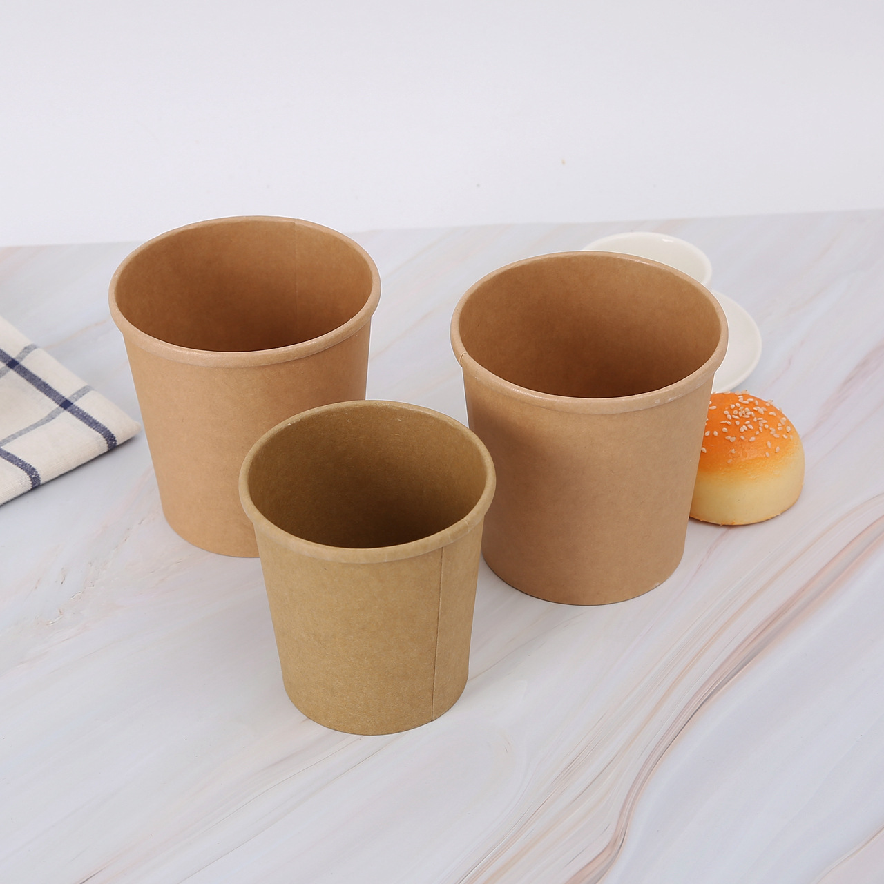 牛皮纸汤桶一次性牛皮纸粥桶外卖粥桶打包粥桶牛皮纸粥桶可印logo