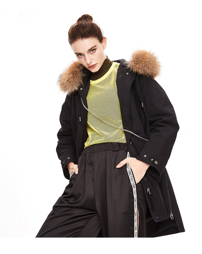 嘉泽华2019冬女装新款派克大衣貉子毛领可拆卸兔毛内胆真皮草外套