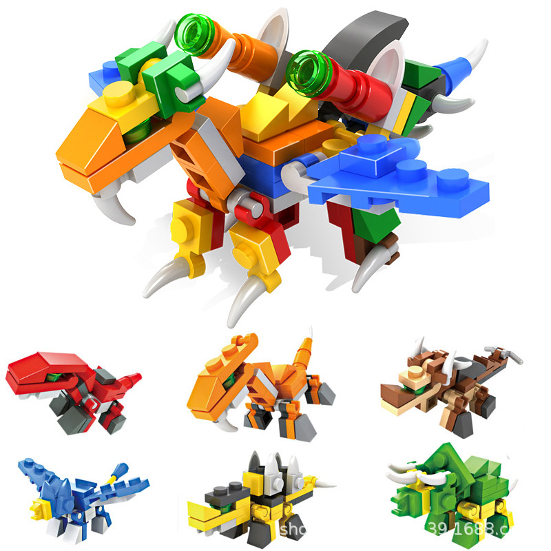 恒三和6015恐龙系列6合1小颗粒积木益智力拼装塑料男孩子模型玩具