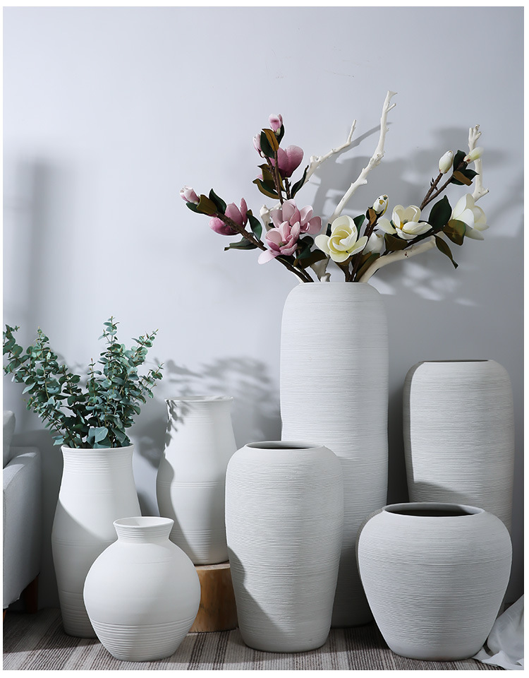 现代简约北欧落地黑白色大花瓶客厅插花新中式陶罐组合样板房摆件