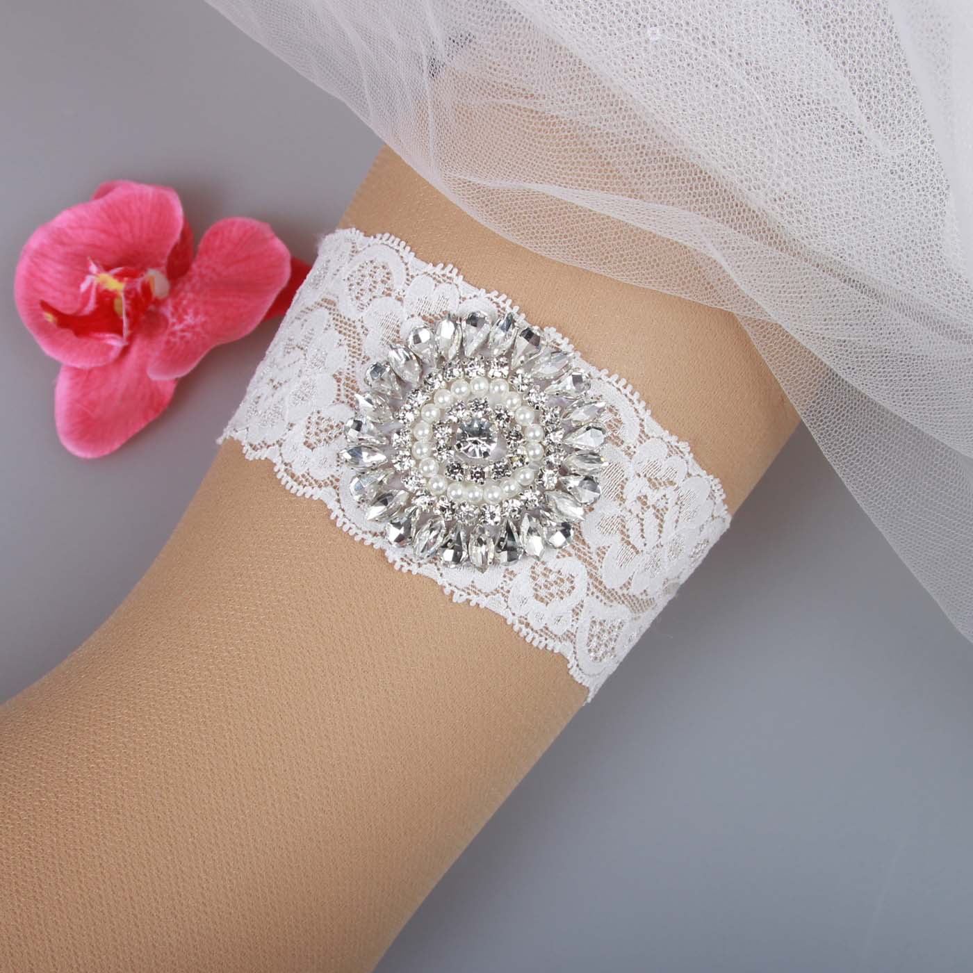 新娘袜带手工镶钻婚礼吊袜带 弹力蕾丝水钻腿环腿圈 厂家直销