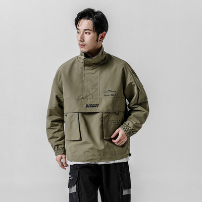 2019新款日系潮牌宽松立领套头夹克男式外套秋冬款休闲男装上衣潮