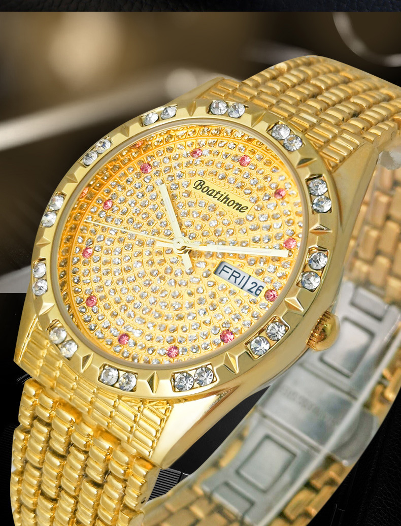 镶钻满天星男机械表厂家贴牌批发全自动机械表时尚潮流夜光双日历