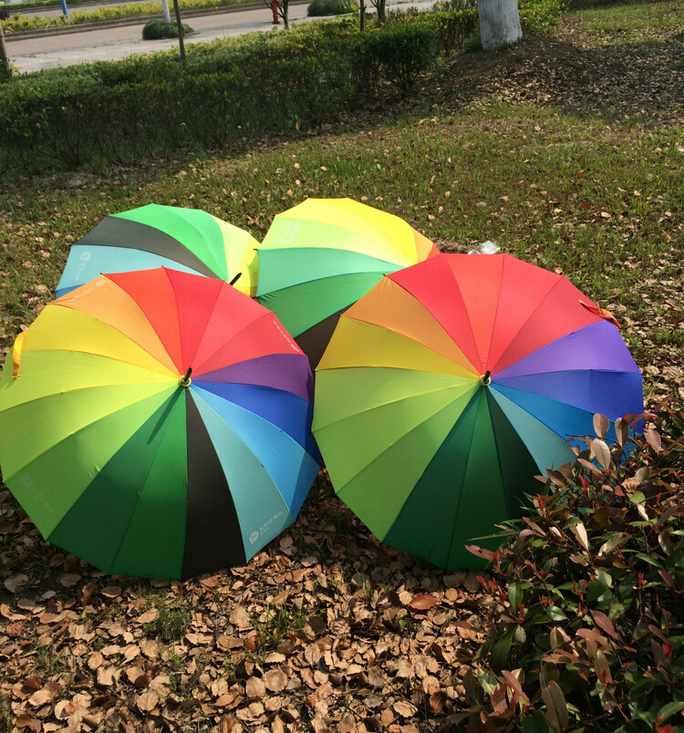 现货定制直杆广告雨伞保险伞16骨彩虹伞晴雨伞印刷logo三折伞