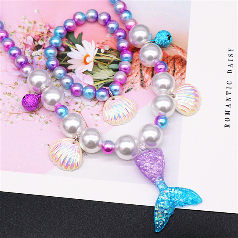 Children's Necklace Mermaid Tail Girls' Pearl Necklace Bracelet Ring Earrings Set Baby Girl Accessories Wholesale