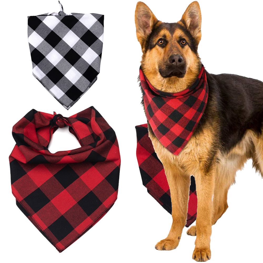 跨境狗狗围裙口水巾红格子宠物三角巾方巾可洗配饰亚马逊宠物用品