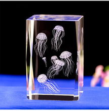 3D水晶内雕摆件水母海豚海龟凤凰恐龙松鹤等海洋生物纪念礼品