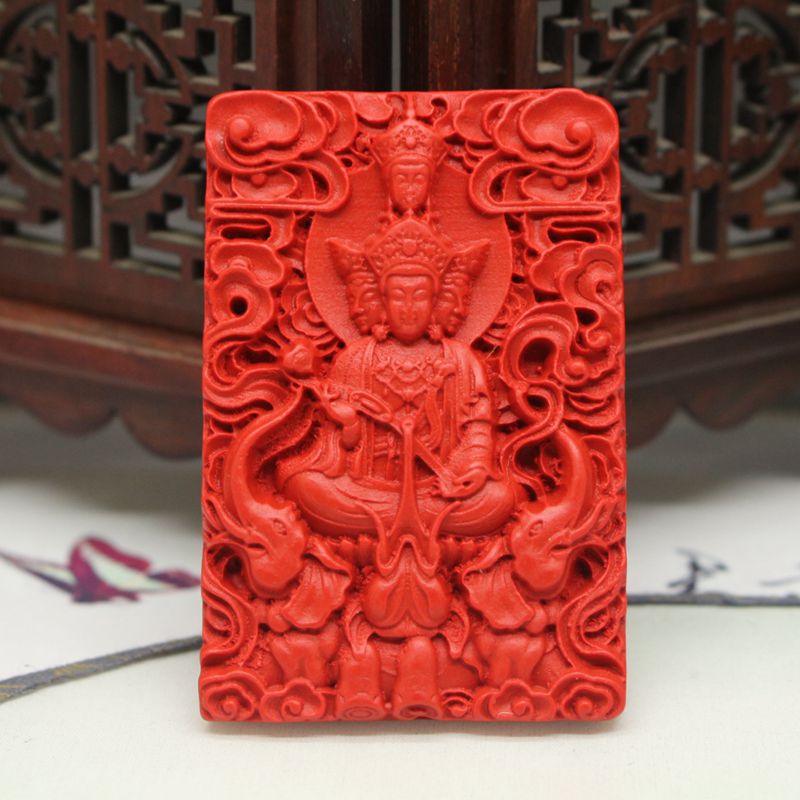 工艺品挂件原矿红朱砂普贤菩萨吊坠龙蛇守护神男女挂饰
