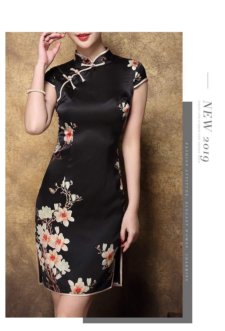 新款女装短款文艺复古民族真丝的中国风桑蚕丝连衣裙春秋改良旗袍