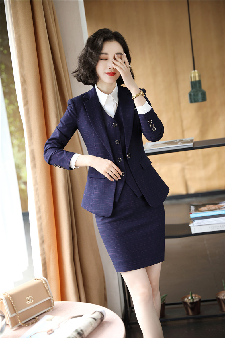 2019新款西装正装女装套装秋冬格子职业装工作服女时尚气质ol西服