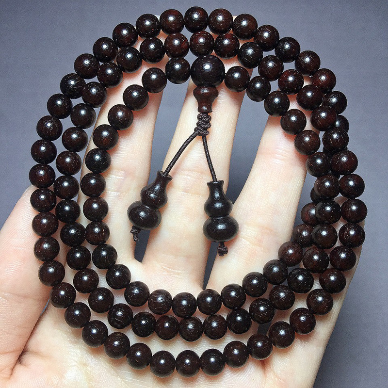 一件代发印度小叶紫檀6mm女士多圈手链108颗金星老料紫檀佛珠手链