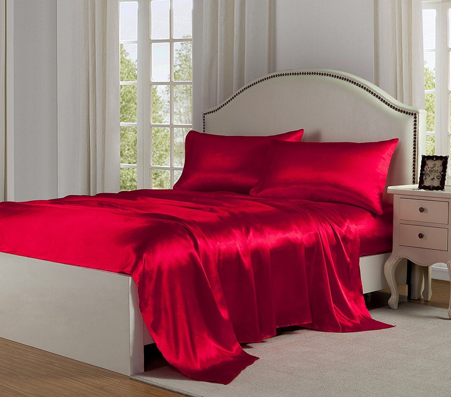 Wish Amazon EBay Home Ice Silk Bed Sheets Silk Satin Satin Cloth Pillowcase Imitated Silk Fabric Four Pieces Fitted Sheet