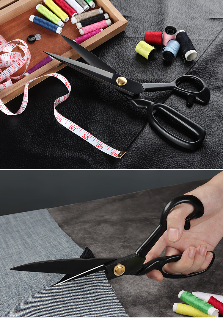 林太作裁缝剪 锰钢黑刃服装剪 皮革手工裁布剪 防锈可磨大吉剪刀