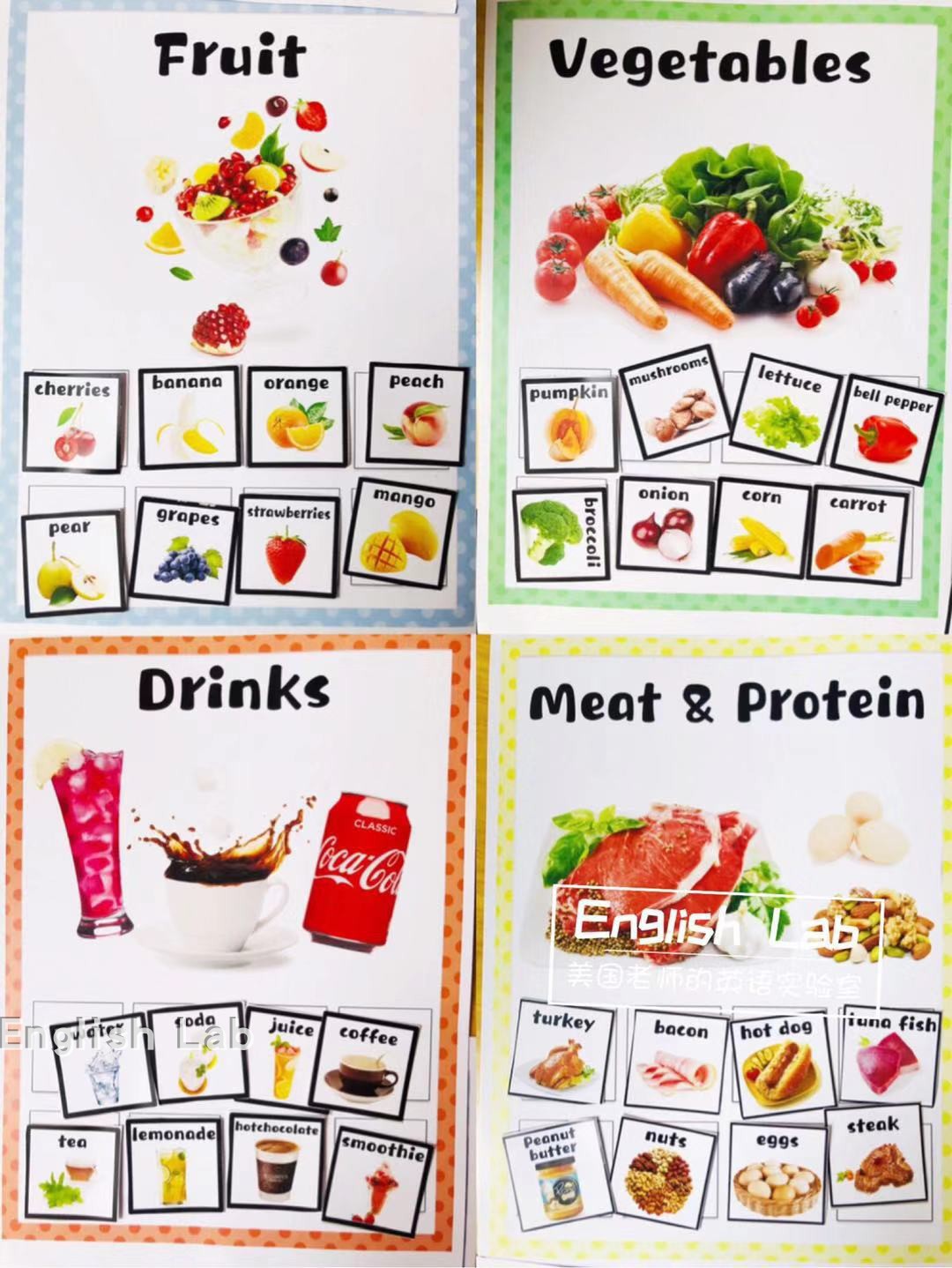 英语启蒙双语主题配对food蔬果趣味分类教具彩盒卡片式食物