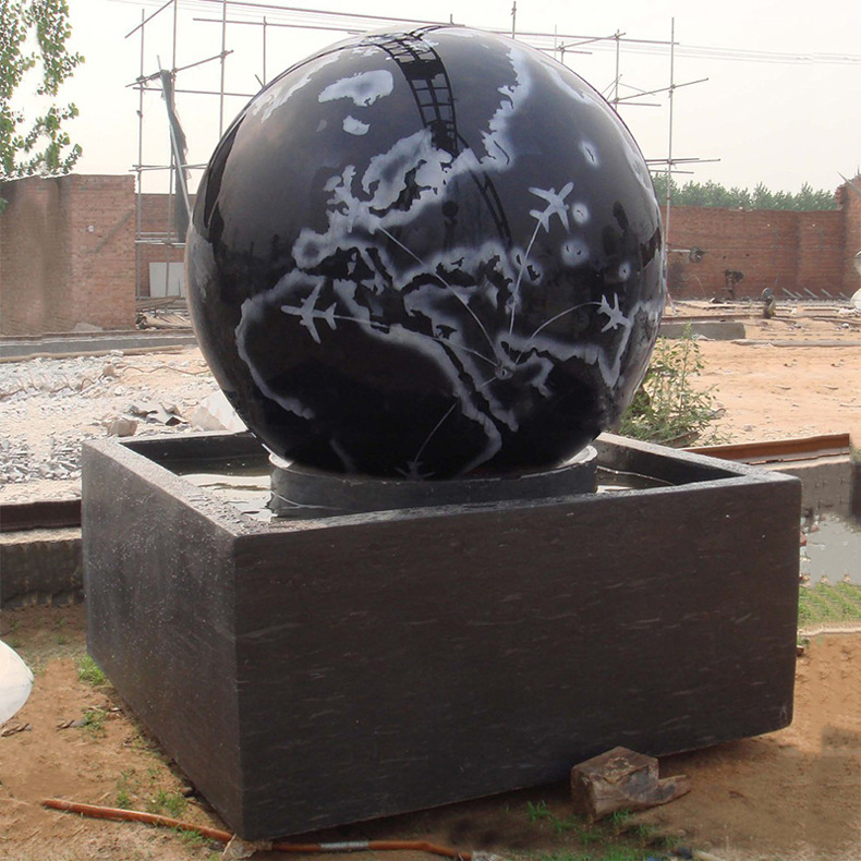 供应黑色石雕风水球 花岗岩石材喷泉 水转球喷泉 水景室外流水