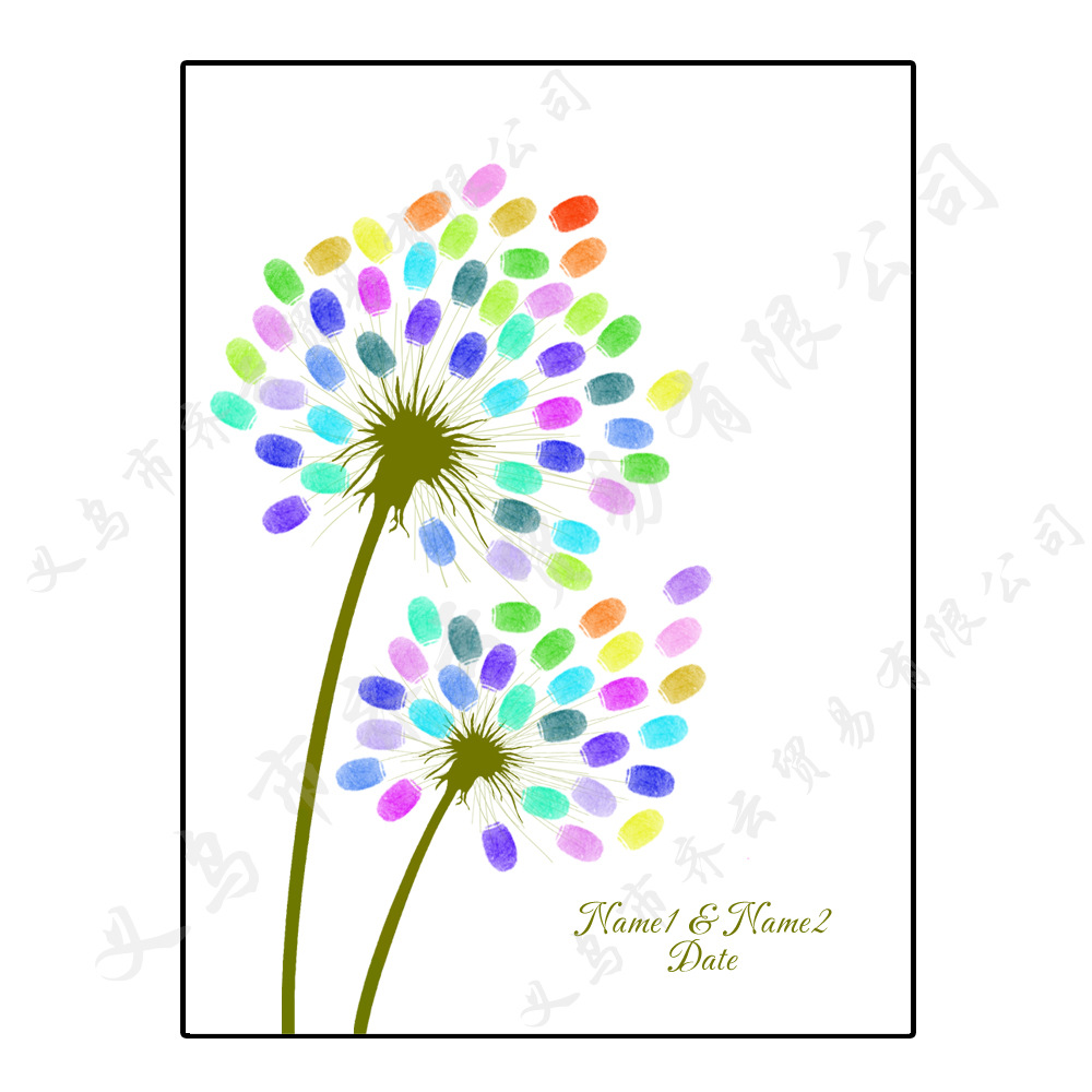 个性定制 生日派对 婚礼签到 飞舞的蒲公英 指纹签到画 hk073