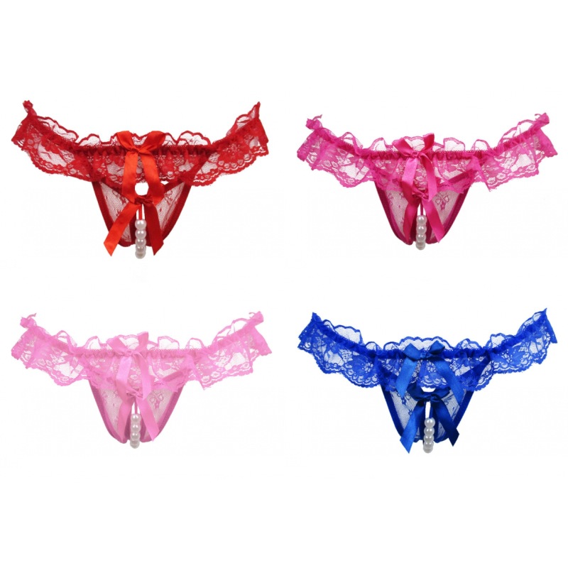 女性感蕾丝丁字裤 露pp开档t裤 珍珠按摩透视透视情趣内衣内裤
