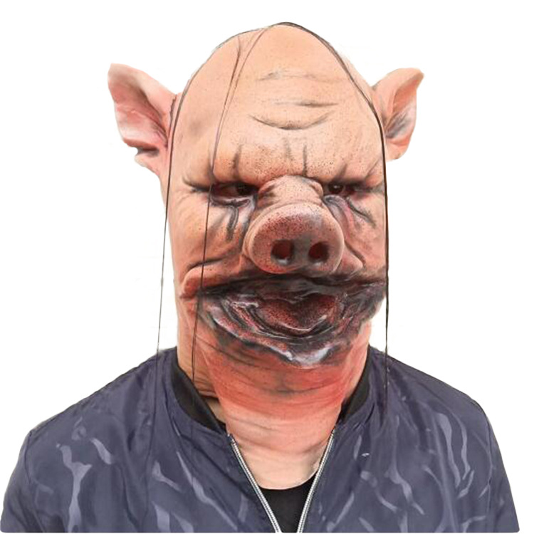 恐怖电影诡镇猪头人面具猪八戒装扮道具mask万圣节乳胶猪头人头套