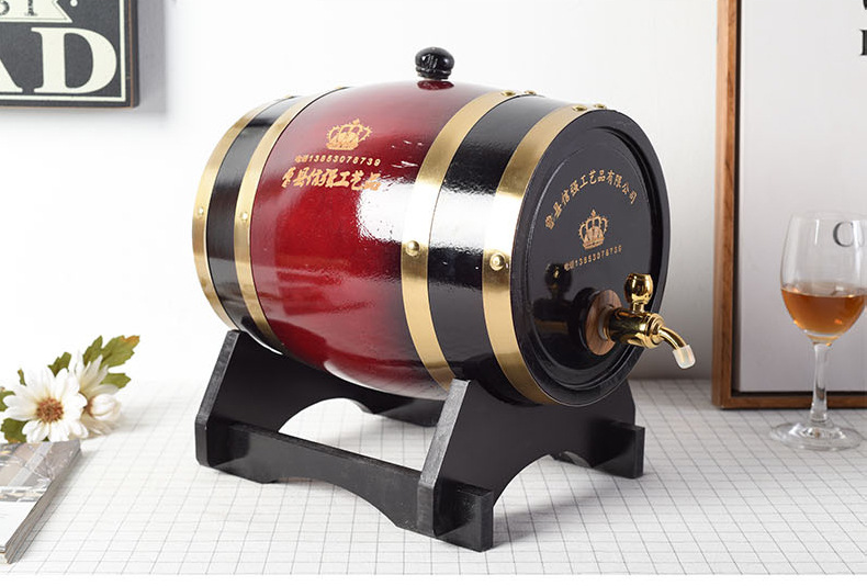 厂家批发5升酒桶松木酒红色啤酒桶卧式酒桶带阀门啤酒桶可定制