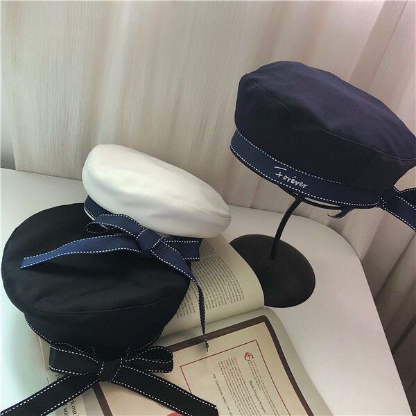 白色贝雷帽夏季透气薄款海军帽女春夏海军风帽子水手帽夏天画家潮