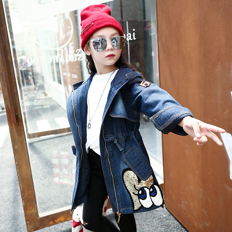 Girls' Jean Jacket 2022 New Autumn Clothes for Children Medium and Large Children Fashionable Windbreaker Mid-Length Cardigan Top Fashion